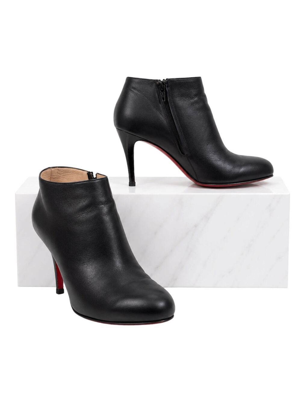 Christian Louboutin Belle 85 Calf Leather Ankle Boots Black Size 39